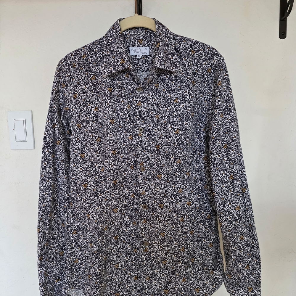 Agnes B. Homme Paris Floral Button Down Shirt - Black, White, and Brown
